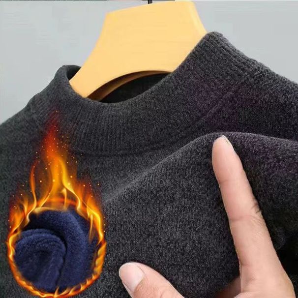 Men's Clothing Fleece-Lined Sweater Winter Warm Knit Pullover Soft Chenille Thermal Long Sleeve Casual Tops (Black, Beige, Dark Grey, Navy, Teal)_viptrois.com