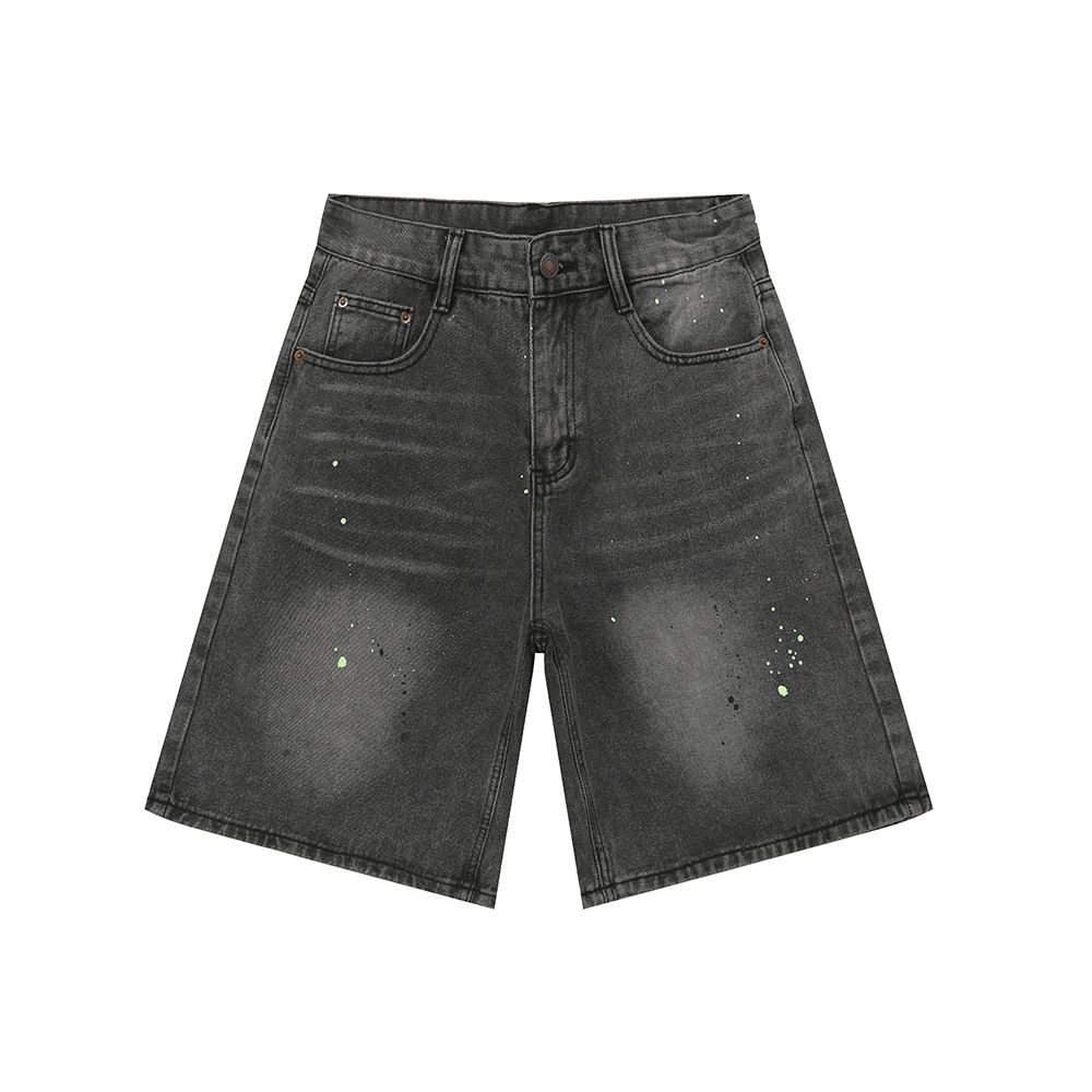 Men's Clothing Summer Ink Splashed Design Loose Wide Leg Black And Gray Jeans_viptrois.com