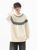 Pure Nordic Fair Isle Cable Knit Pullover For Men Korean Style Lazy Chic Jacquard Round Neck Raglan Sweater_viptrois.com