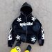 Men's Clothing Personality Letter Printing Unisex Streetwear Zip-Up Hoodie With Embroidered Patch & Bold Letter Print – Oversized Fit For Men & Women_viptrois.com