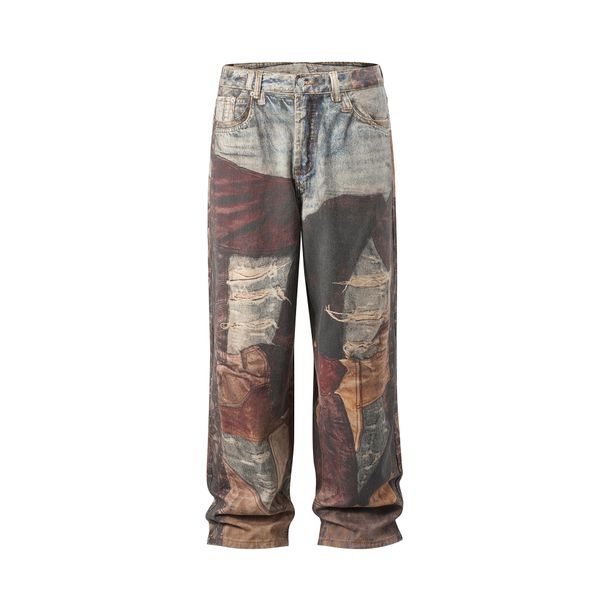 Men's Clothing high street washed loose wide leg silhouette digital printing_viptrois.com