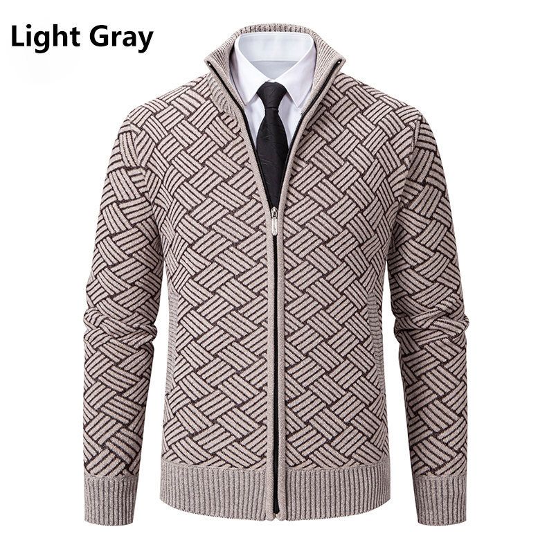 Men’s Fleece-Lined Stand Collar Knit Cardigan – Slim Fit Zip-Up Sweater For Winter (Sizes M-3XL)_viptrois.com