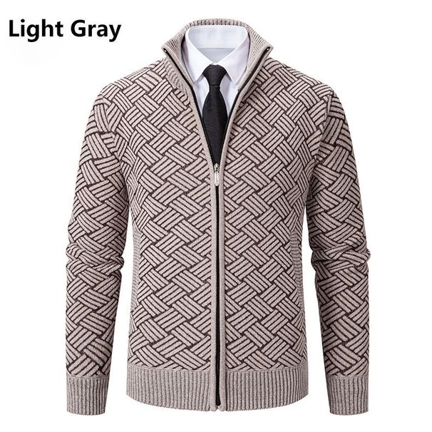 Men’s Fleece-Lined Stand Collar Knit Cardigan – Slim Fit Zip-Up Sweater For Winter (Sizes M-3XL)_viptrois.com
