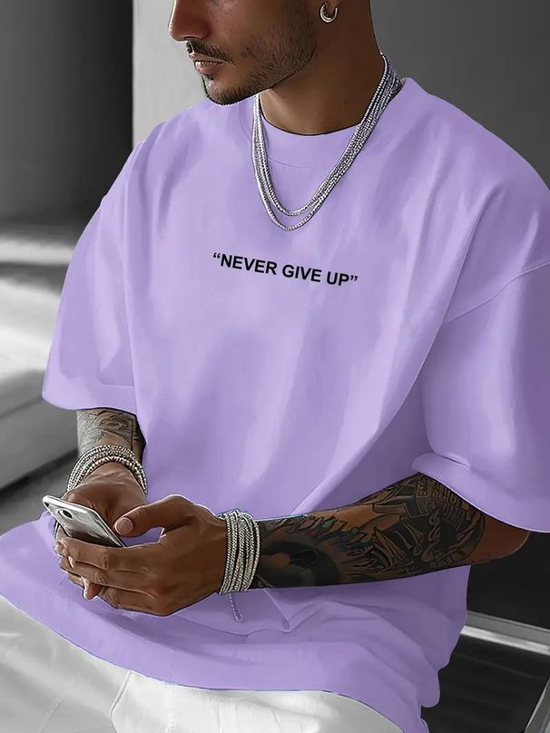 Men's Clothing New Fashion Letter Print Short Sleeved T Shirt Casual Tops_viptrois.com