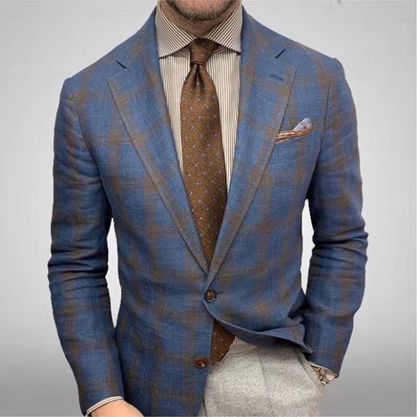 Men's Clothing Spring And Autumn New Men's Plaid Lapel Long Sleeved Suit Jacket Men's Business Suit_viptrois.com