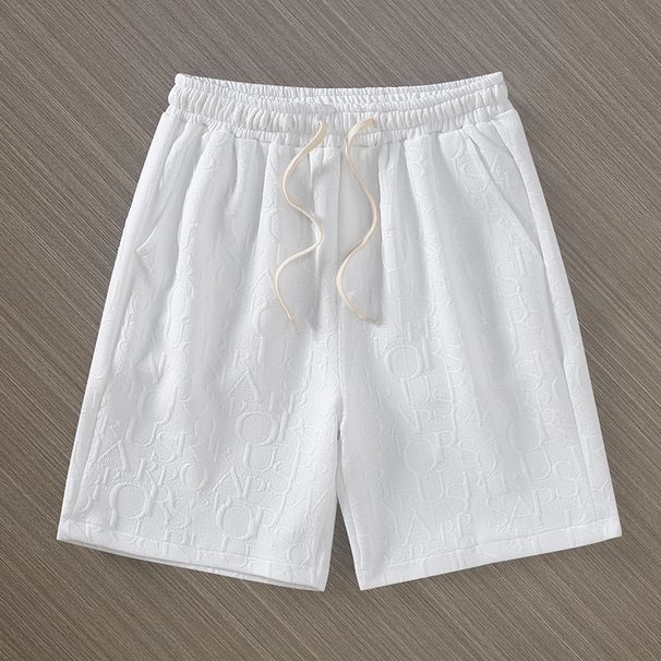 Men's Clothing Elastic White Shorts Men Summer Trend New Bubble Flower Dark Pattern English Shorts Beach Pants Casual Sports Pants_viptrois.com
