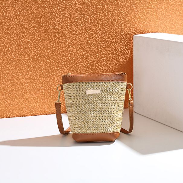 Elegant Woven Straw Bucket Bag - Fashionable Boho Shoulder Bag For Women Minimalist Handmade Crossbody Purse_viptrois.com