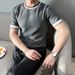 Summer Mature Style Temperament Short Sleeved Sweater Retro Contrast Color Stripes Quality Stripes Trendy Men's T Shirt Tops_viptrois.com