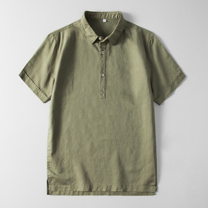 Men's Clothing Summer New Linen Polo Shirt Men's Short Sleeved Slim Lapel Shirt Cotton Linen Men's Casual Lining Open Chested Shirt_viptrois.com