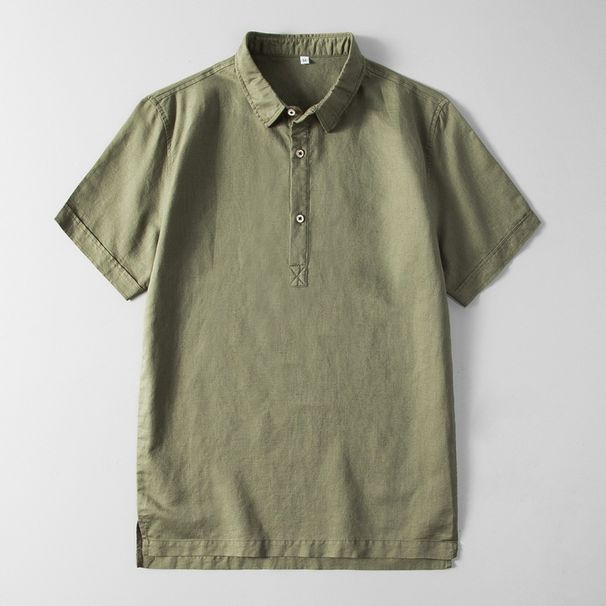 Men's Clothing Summer New Linen Polo Shirt Men's Short Sleeved Slim Lapel Shirt Cotton Linen Men's Casual Lining Open Chested Shirt_viptrois.com