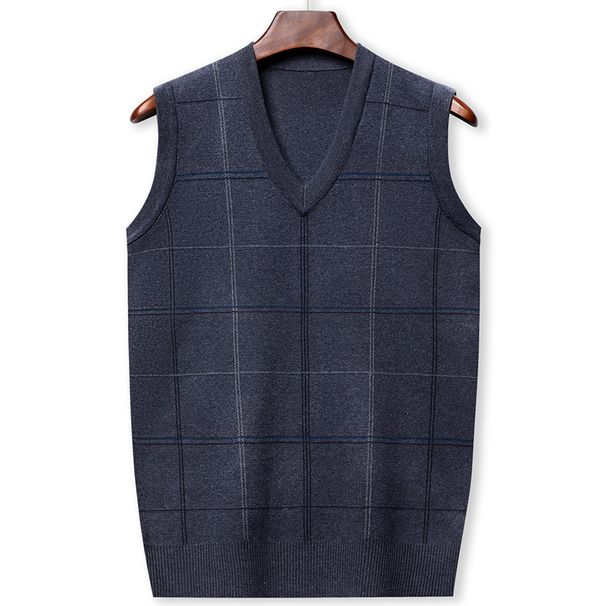 Men's Wool Sleeveless Sweater Vest Slim Fit V-Neck Pullover For Autumn Winter Layering (Deep Gray, Navy, Camel)_viptrois.com