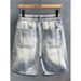 Men's Retro Style Washed Light Colored Cargo Denim Shorts Elastic Waist Loose Fit Straight Leg Five Point Mid Length Trendy Pants_viptrois.com
