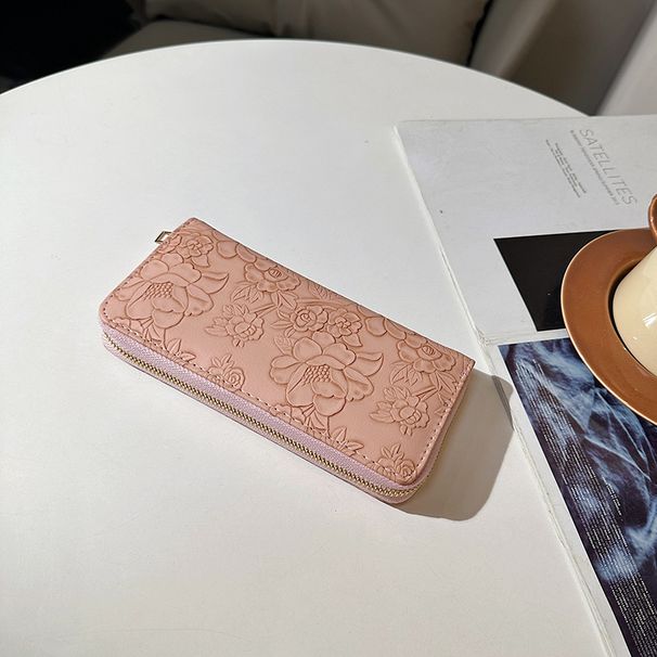 Women’s Bags Long Zipper Clutch Bag Enlarged Mobile Phone Bag Embossed Design Large Banknote Clip Simple Ladies Wallet Trend_viptrois.com