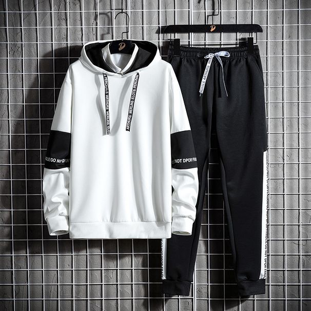 Men's Clothing Autumn Polar Fleece Hooded Sweatshirt Two Piece Suit Slim Nine Point Pants Sports_viptrois.com