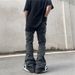 High Street Vibes Pleated Trousers - Unisex Stacked Hem Jogger Pants With Drawstring Waist & Flared Silhouette (Black/Grey)_viptrois.com