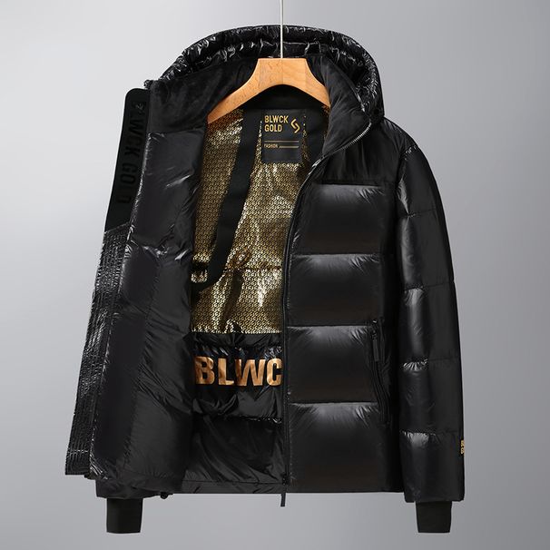 Men's Clothing Winter New Black Gold Silk cotton Jacket White Duck Silk cotton Short Thick Hooded Simple Glossy Jacket for Men and Women Couples_viptrois.com