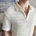 New Summer Cool Hollow Short-sleeved Polo Shirt Korean Version Sexy V-neckline Personalized Knitted Short-sleeved Polo Shirt_viptrois.com