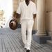 Men's Clothing Casual Short Sleeved Trousers Sweetheart Collar Solid Color Versatile Jacquard Summer Suit_viptrois.com