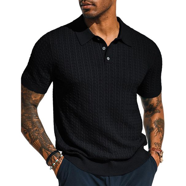 Men's Clothing Men's Casual Knitted Shirt Summer Tops Short Sleeved Lapel Hollow Men's Clothing_viptrois.com