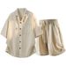 Men's Clothing Summer Men's Loose Fitting Thin Imitation Linen Embroidered Shirt Set Plus Size Casual Two Piece Fashionable Clothing_viptrois.com