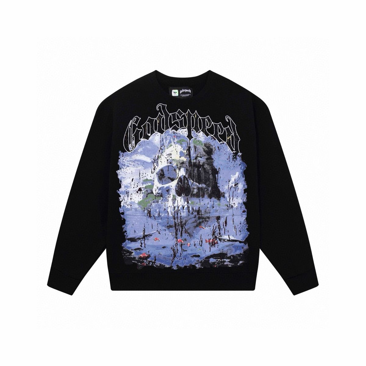 Godspeed Skull Print Cotton Unisex High Street Hip Hop Crew Neck Sweatshirt Long Sleeve Trendy_viptrois.com