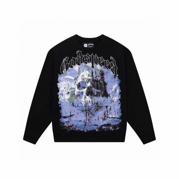 Godspeed Skull Print Cotton Unisex High Street Hip Hop Crew Neck Sweatshirt Long Sleeve Trendy_viptrois.com
