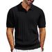 Men's Clothing New Men's Mesh Hole Hollow Striped Jacquard Knitted Short Sleeved T Shirt V Neck Solid Color Polo Shirt_viptrois.com