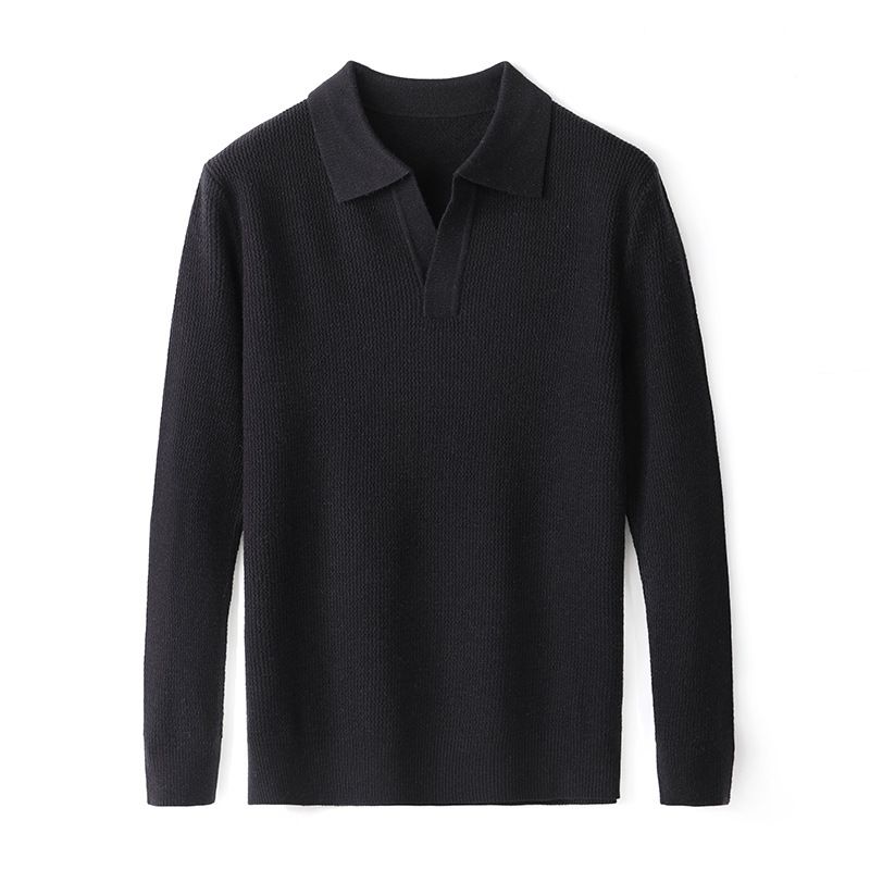 V Collar Sheep Sweater Men's Korean Version Medium Knitted Bottoming Top Loose Polo Top Men's Clothing_viptrois.com