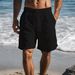 Men's Clothing New Cotton And Linen Shorts Drawstring Elastic Waist Straight Leg Solid Color Breathable Daily Beach Five Point Casual Shorts_viptrois.com