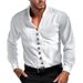 Solid Color Casual Long Sleeved Men's Shirt Stand Up Collar Breathable Versatile Bottoming Shirt_viptrois.com