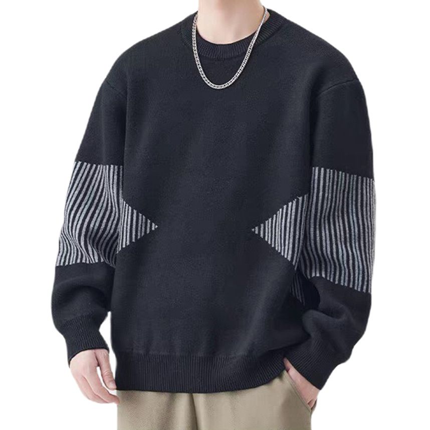 Oversized Diamond Knit Sweater – Men’s Business Casual Pullover, Stretch Polyester, Breathable & Machine Washable, Black/Grey/Khaki_viptrois.com