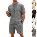 Men's Checkered Print Short Sleeve T-Shirt And Shorts Set - Heavyweight Oversized Drop Shoulder Casual Outfit, Summer Lounge Two-Piece_viptrois.com