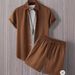 Men's Clothing Short Sleeved Drawstring Button Front Stripe Casual Two Piece Suit_viptrois.com