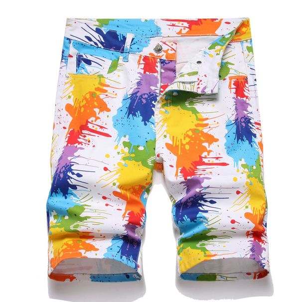 2024 Summer New In Stock Cross-Border Hot-Selling Vibrant Casual Digital Print Candy Stretch Denim Shorts For Men_viptrois.com