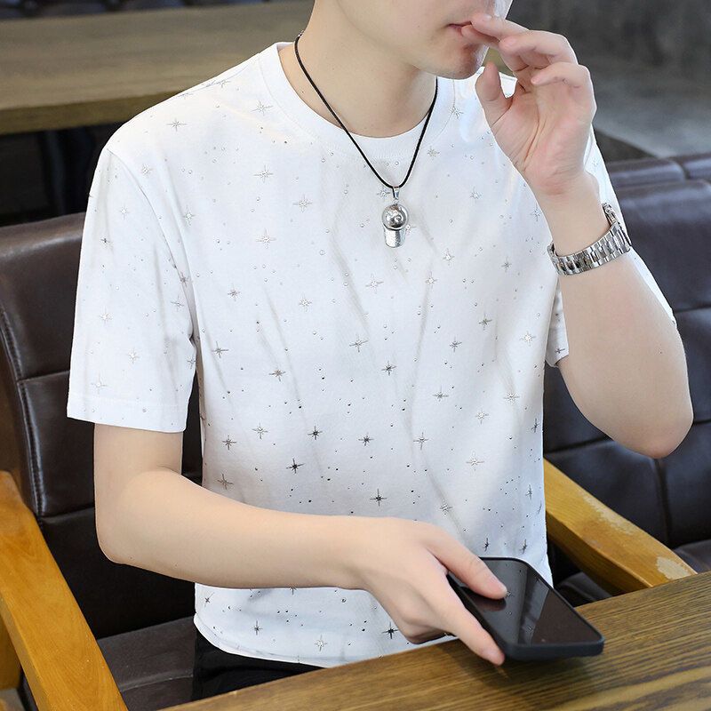 Summer 2025 New Gypsy Men's Short-sleeved T-shirt Crew Neck Trend Top Gradual Change Sequins Half-sleeved T-shirt_viptrois.com