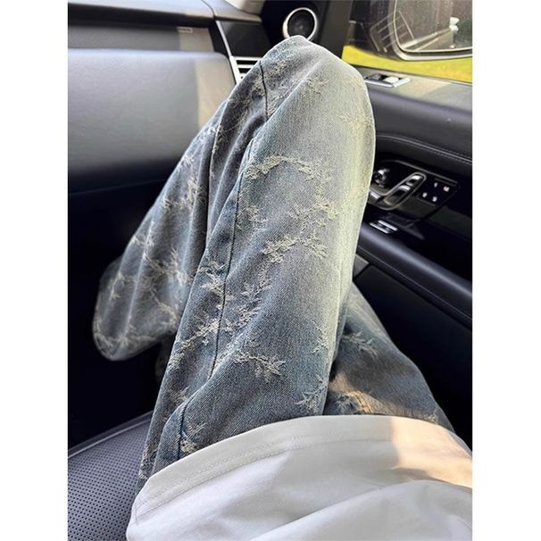 American Jacquard Jeans High Street Vibe Men's Washed Straight Leg Slightly Flared Scimitar Pants_viptrois.com
