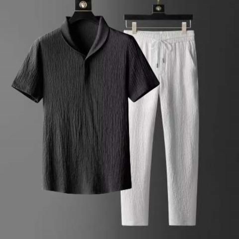 Men's Clothing Casual Suit For Boys Summer New Thin High End Sports Suit Fashionable Short Sleeved Trousers Trendy Light Luxury Suit_viptrois.com