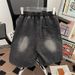 Men's Trendy Button down Denim Shorts High Street Style Loose Fit Summer High Waist American Retro Five Point Pants_viptrois.com