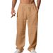 Men's Loose Fit Casual Trousers Autumn Arrival American Style Trendy Pleated Straight Leg Breathable Linen Pants_viptrois.com