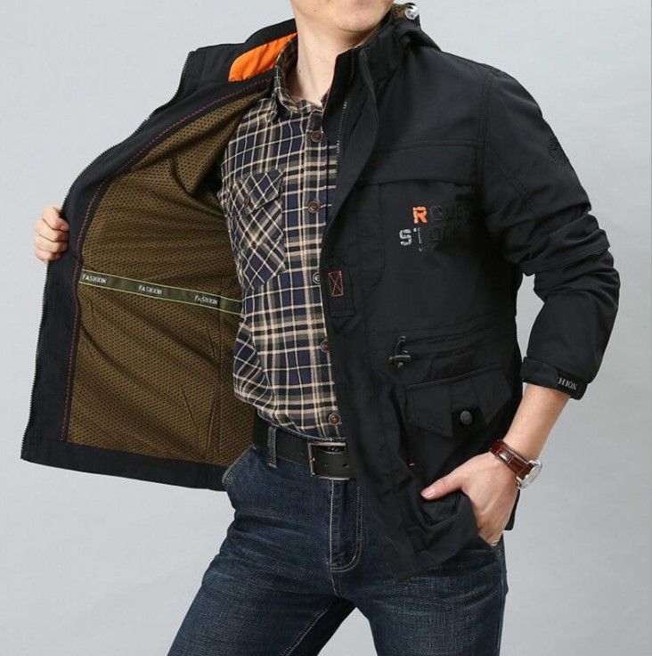 Men's Lightweight Waterproof Windbreaker Jacket For Outdoor & Daily Wear - Breathable, Durable & Stylish (Black Blue, Khaki, Army Green, Black, Red)_viptrois.com