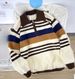 Color Blocking Striped Lapel Half Zip Sweater, Warm And Loose Retro Knit Sweater Top_viptrois.com