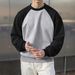 Men's Fleece-Lined Sweatshirt – Oversized Raglan Sleeve Contrast Sportswear Men's Clothing_viptrois.com