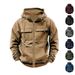 Men's Clothing New Hooded Solid Color European And American Retro Loose Multi Pocket Sweatshirt Zipper Jacket_viptrois.com