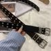 2025 Y2K Punk Niet Leder Gürtel Frauen Männer Stern PU Schwarz Weiß Taille Strap Zweireihig Hohl Trendy Bund Jeans Rock Dekoration_viptrois.com