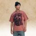 American-style Washed Distressed Short-sleeve Portrait Print T-shirt For Women, Oversized And Loose-fitting_viptrois.com