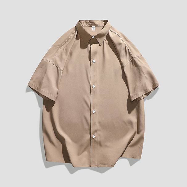 Summer Short Sleeved Korean Edition Loose And Handsome Casual Trend Outwear Shirt Solid Color Simple Coat For Men_viptrois.com