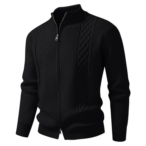Men's Thickened Stand Collar Zip-Up Knit Sweater Jacket - Loose Fit Casual Outerwear For Autumn & Winter_viptrois.com