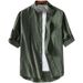 Summer Men's Linen Shirt Stand Up Collar Five Quarter Sleeve Trendy Cotton-Linen Blend Loose Fit Casual Wearable As Outerwear_viptrois.com