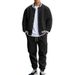 Men's Loose Sports Suit Autumn Winter American Style Stand Up Collar Velvet Casual Jacket Baseball Uniform Trousers_viptrois.com