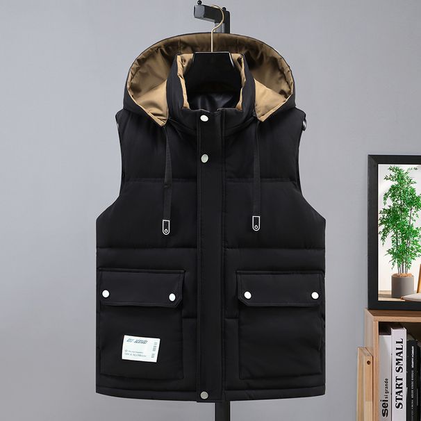 Men's Cotton Vest Winter Men's New Style Hooded Cotton Waistcoat Vest Jacket Work Clothes Class Uniform Printing Logo_viptrois.com
